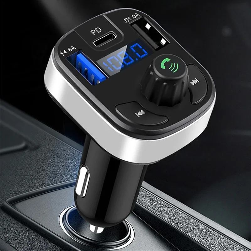Car Bluetooth 5.0 FM Transmitter Wireless Adapter Mic Audio Receiver Auto MP3 Player Dual USB Charger Car Interior Accessories