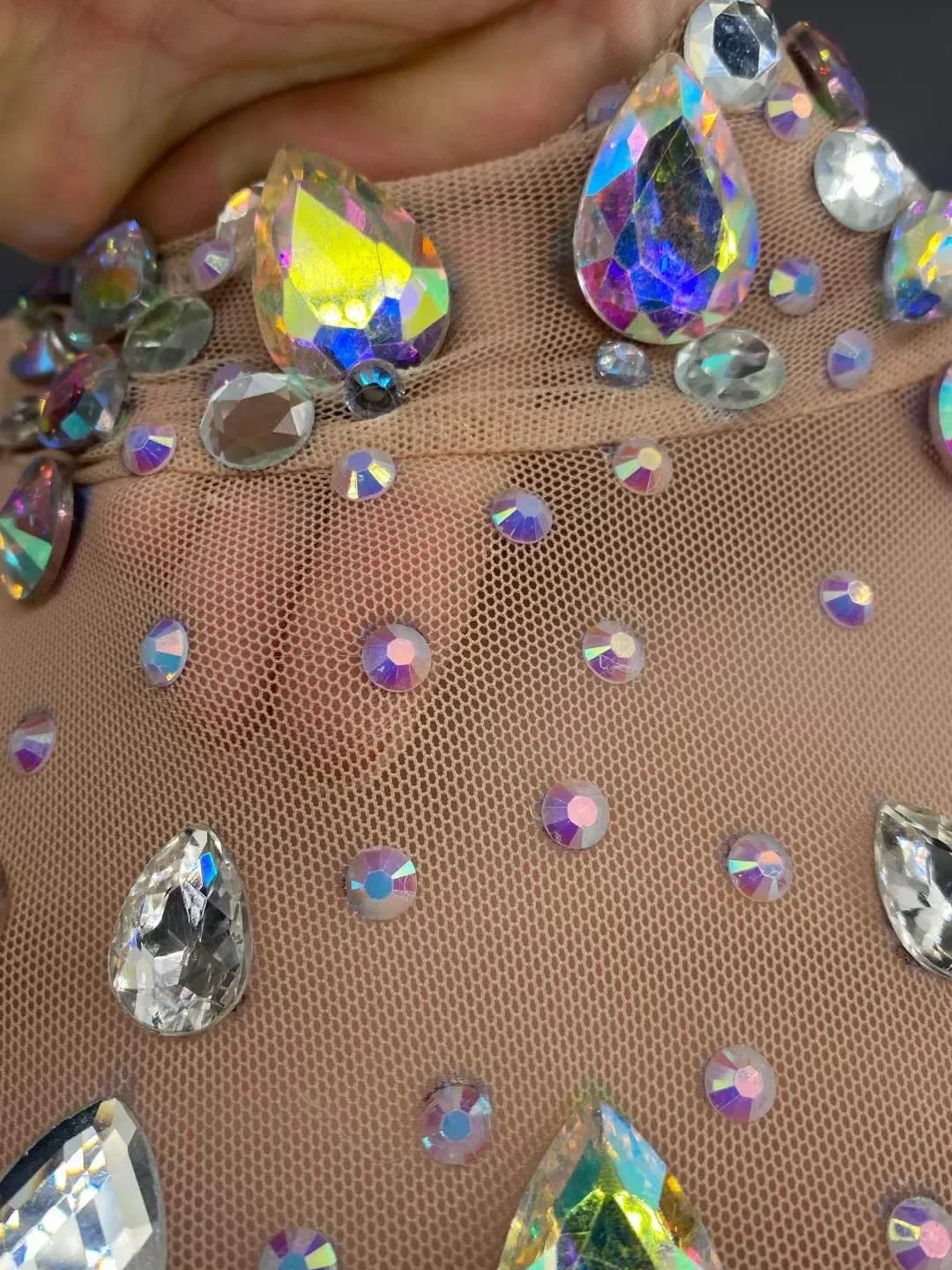 Monos sexis de manga larga con cuello alto y diamantes de imitación de cristal brillantes para mujer, leotardo, Bar, barra, club nocturno, disfraz de escenario