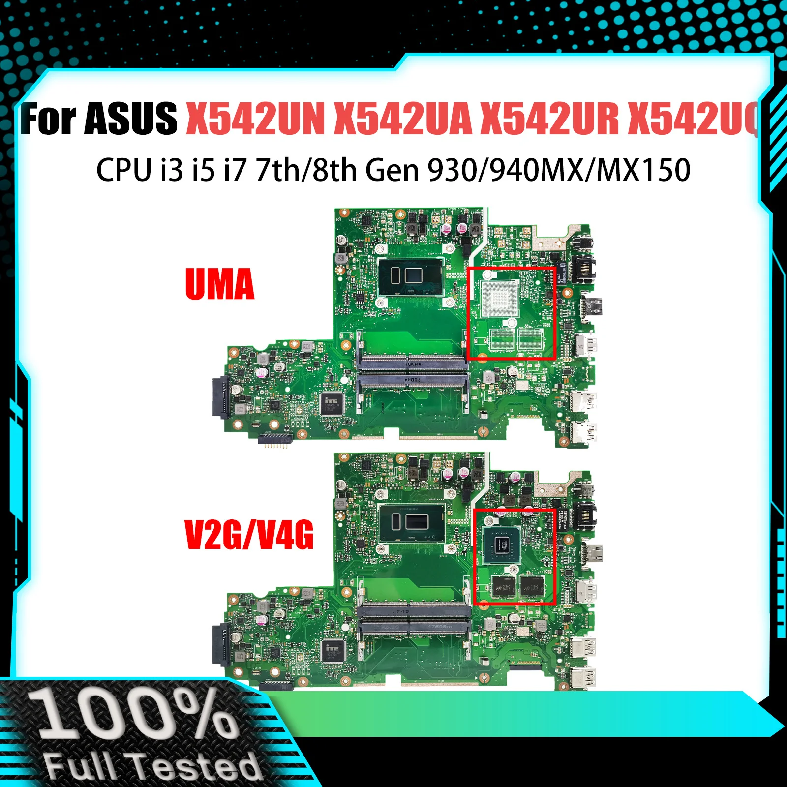 

X542UN Mainboard For ASUS X542UA X542UR X542UQ X542URR X542UF X542URV Laptop Motherboard CPU i3 i5 7/8th Gen 930/940MX/MX150