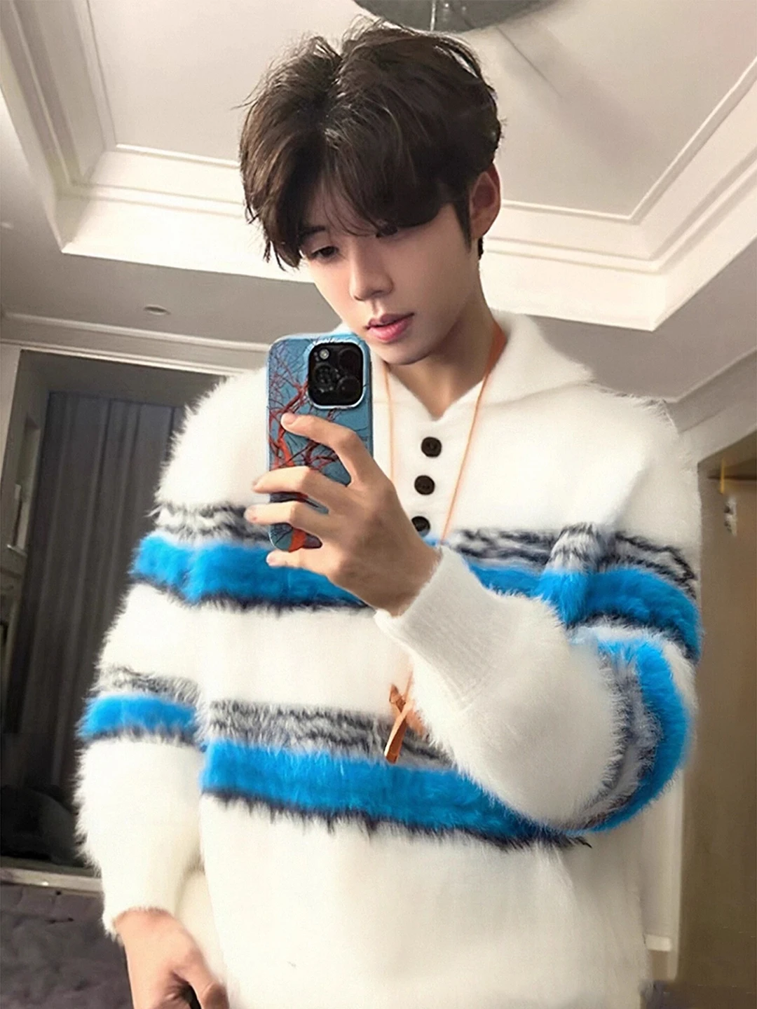 

Мужской вязаный свитер с длинными рукавами в синюю полоску, теплый, удобный, повседневный, для ношения под одеждой, базовый слой