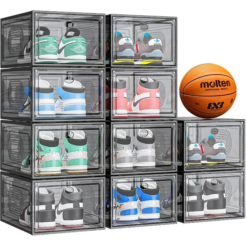 

10 Pack Thicken Shoe Organizer Stackable,Upgraded Sturdy Shoe Storage Box with Magnetic Door,Shoe Containers For