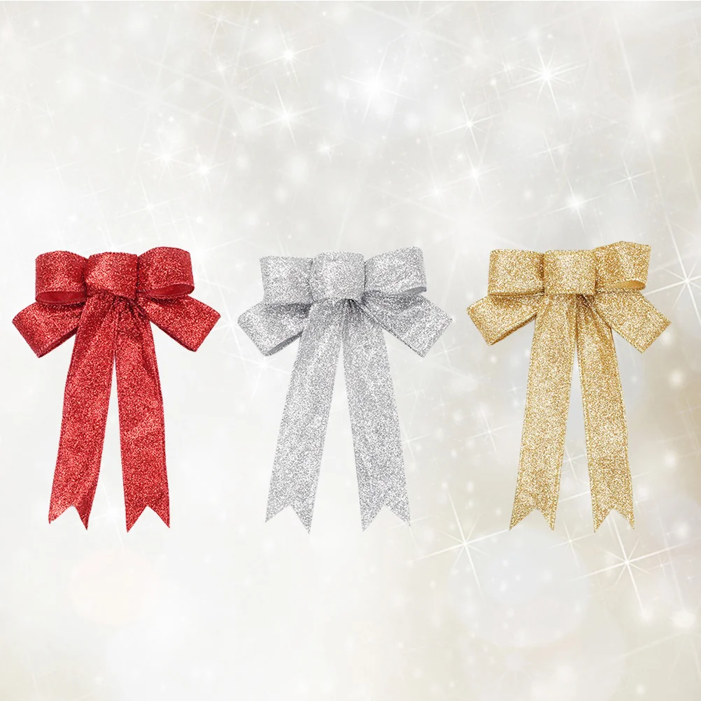 

3pcs 23Cm Golden Bowknot Decoration Christmas Tree Ornaments Festive Ribbon For Party Holiday Decor Kids Photo Shoots Door Wall