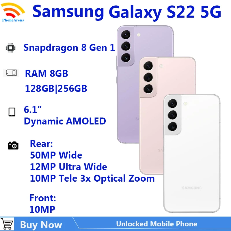 Samsung Galaxy S22 5G 6,1 "OLED 8GB RAM 128/256GB ROM Snapdragon NFC Octa Core Android desbloqueado teléfono celular Original