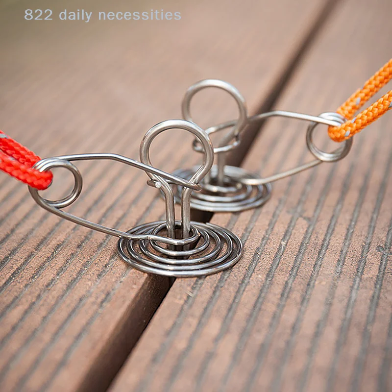 10Pcs Spiral Shaped Spring Deck Pegs Rope Buckles Stainless Steel Deck Nail Fish Bone Ground Nail Awning Tent Canopy Stakes