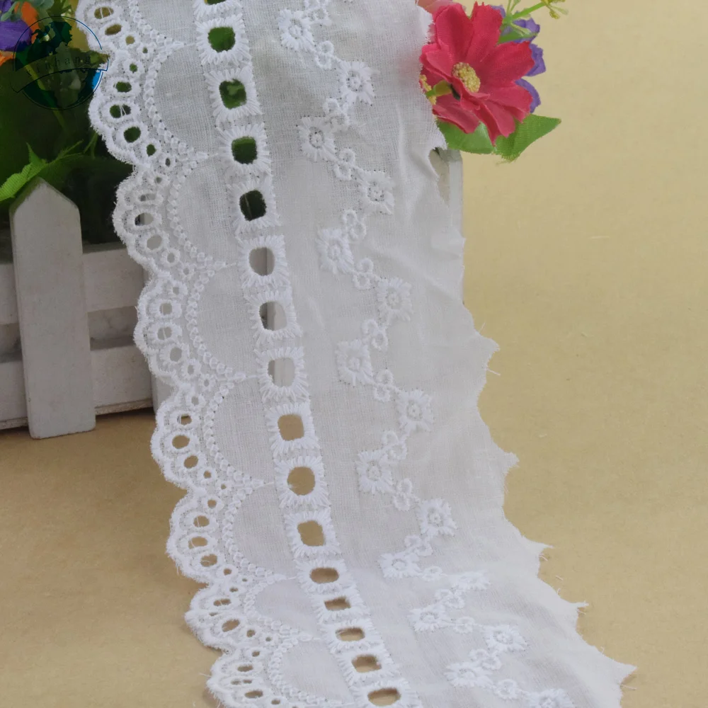 Nastro da cucito in pizzo bianco ricamato in cotone largo 8cm Guipure tessuto di pizzo africano Trim matrimonio tenda fai da te accessori per