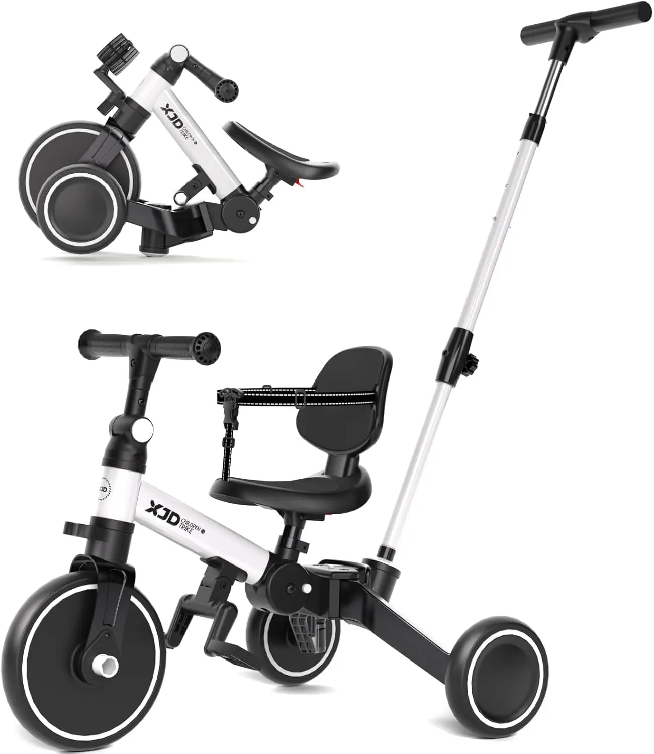 Tricycle pliant pour tout-petits avec poignée de poussée, vélo d'équilibre avec pédale parfaite, dossier, 6 en 1, 1 à 4 ans