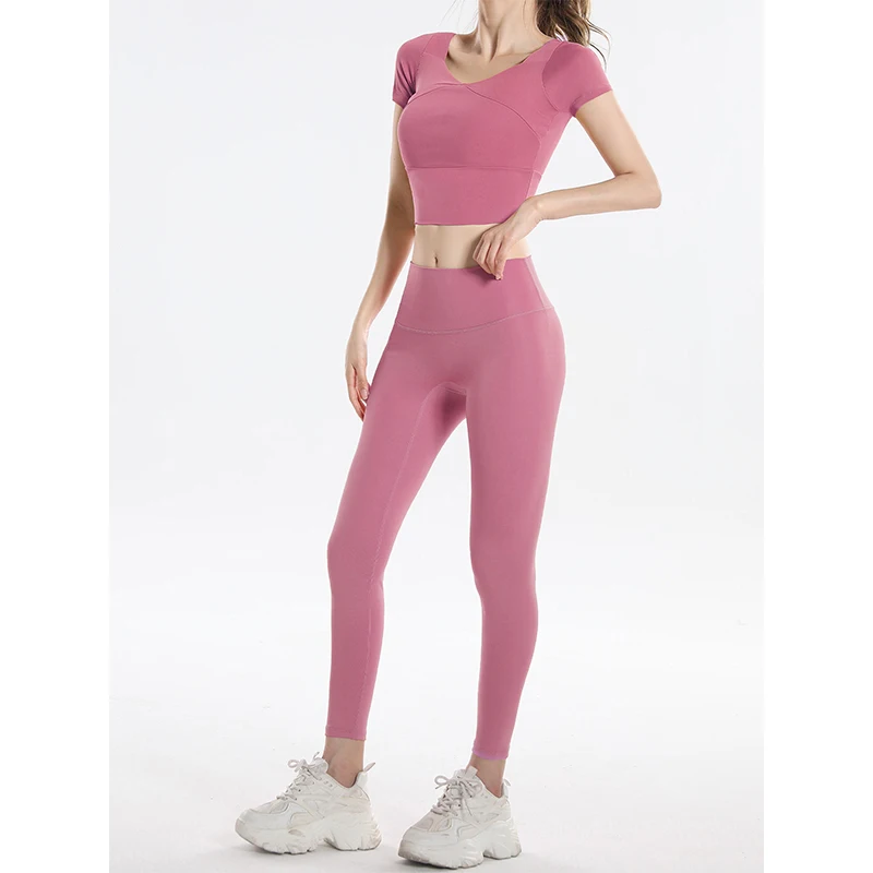 Quick Dry Set Sports Top With Built-In Bra Plus Size 2026 New Yoga Short Sleeve Morning Run Fitness Workout for women