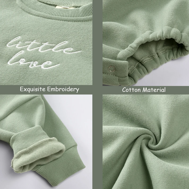 

2026 Newborn Baby Romper Baby Girls Boys Embroidery Clothing Thick Infant Romper Solid Cotton Long Sleeve for 3M-24M