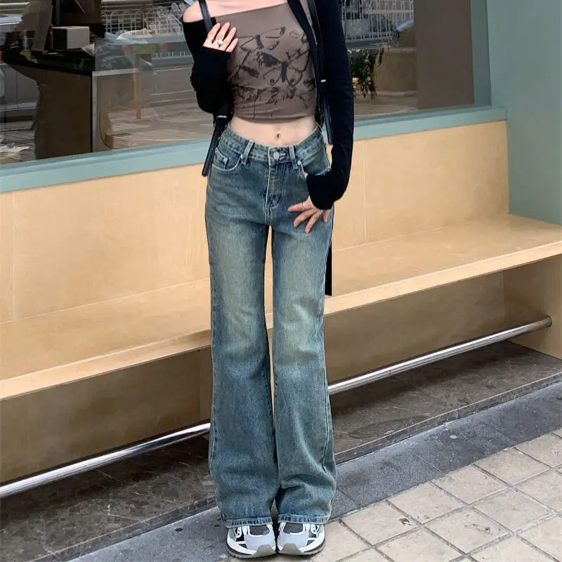 

Elastic flared jeans for women, loose fit2024Vintage Blue Sexy High-Waisted Slimming Flared Pants for Hot Girls