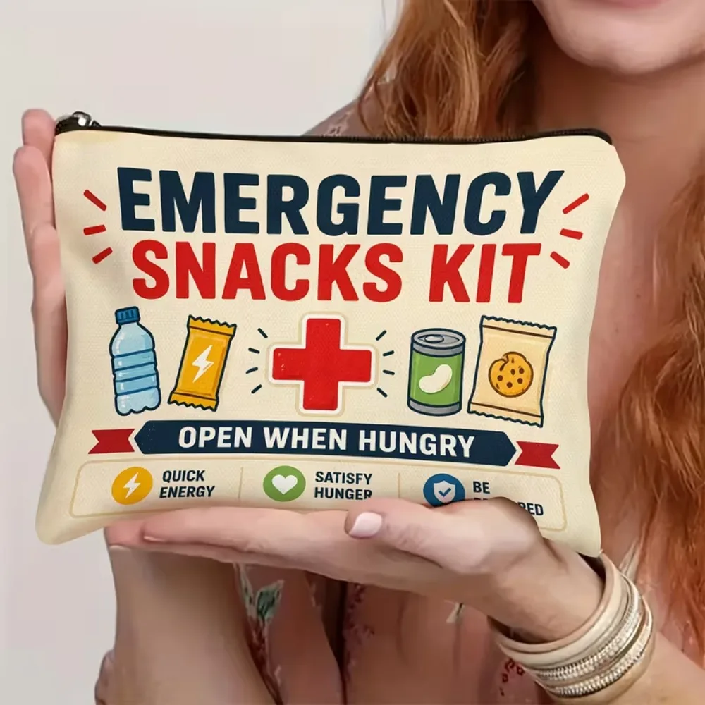 Emergency Snacks Kit Zipper Pouch, Open When Hungry Funny Snack Bag, Humor Storage Pouch, Gift for Friend Road Trip Travel Bag