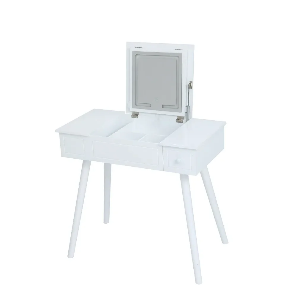 FCH Vanity Table Set with LED Mirror Flip Top Makeup Dressing Table Writing Desk with Cushioning Makeup Stool Set Dressers