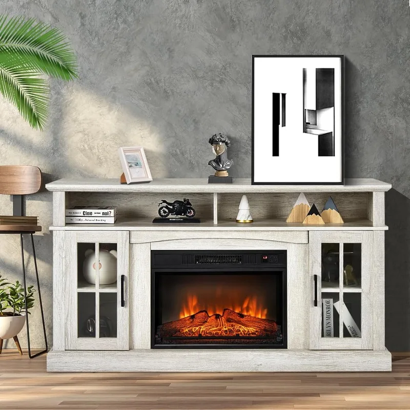 Electric Fireplace TV Stand for TVs Up to 65 Inches, 1400W Heater Insert with Remote Control, 6H Timer, 3-Level Flamey