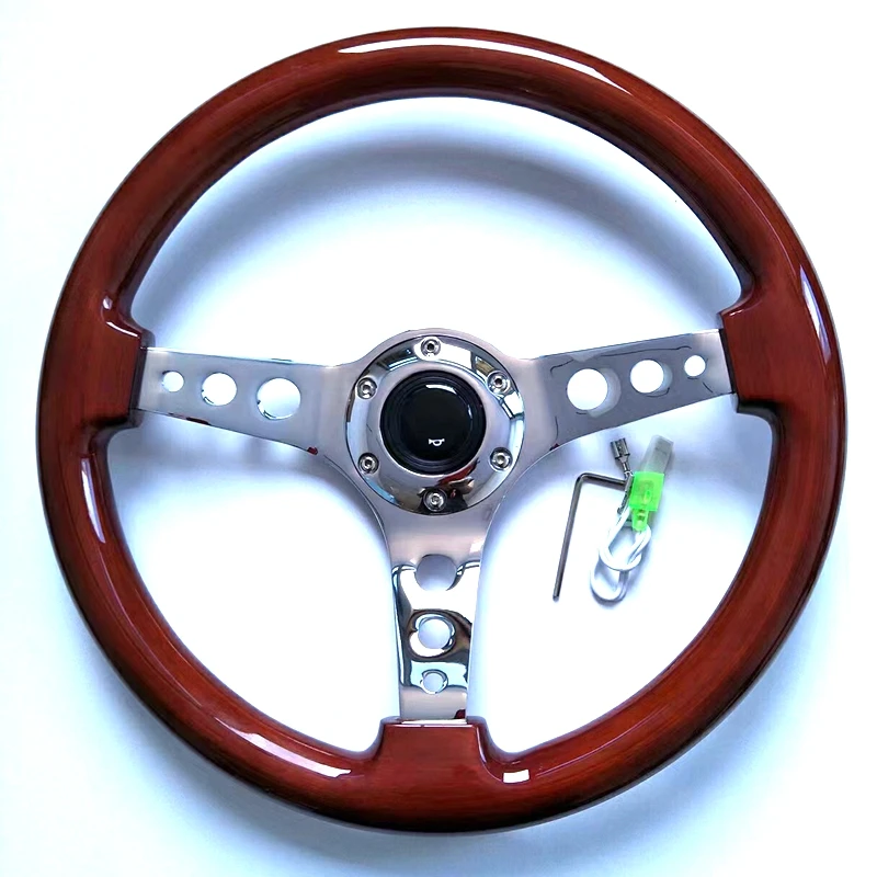 

Universal 380mm 15inch Auto Classic Real Wood Nardi Steering Wheel Racing Steering Wheel With Chrome Spoke Rivet Wood