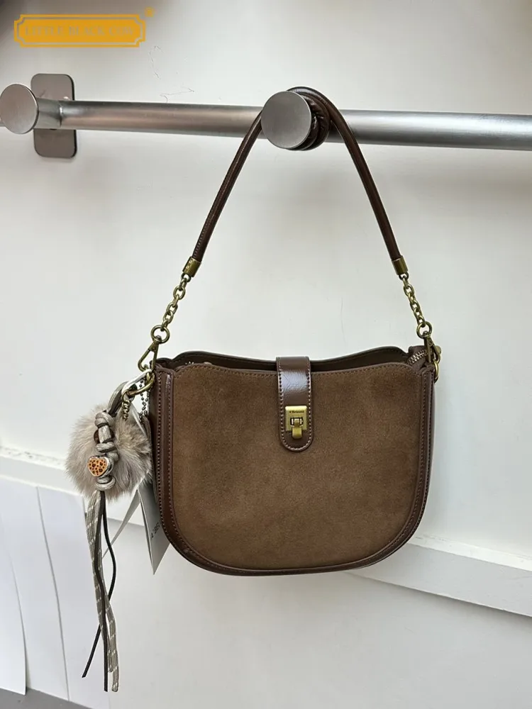 

Versatile Women Office Underarm Bag Buckle Zipper Suede Patchwork Pu Shoulder Bag Casual Ladies Elegant Designer Crossbody Bags