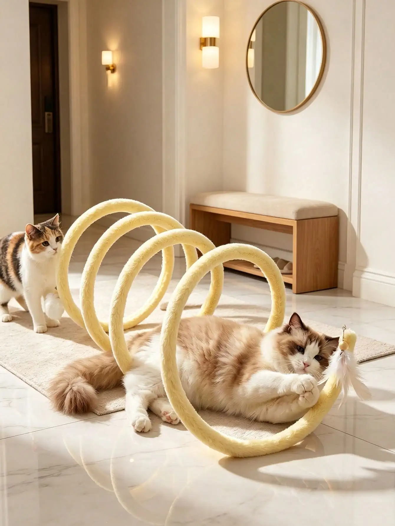 1 Piece Foldable Cat Tunnel, Self-Entertaining Spiral Tunnel Cat Interactive Toy, Interactive Self-Play Training Toy, Suitable for Single Cats and Multi-Cat Households, Foldable and Easy to Store, Indoor Cat Toy with Detachable Bell, No Power Required, Makes Rustling Sounds, Suitable for Cats, Rabbits, Puppies, Ferrets and Other Pets, Ideal Choice for Cat Lovers, Ideal Gift for Cat Lovers
