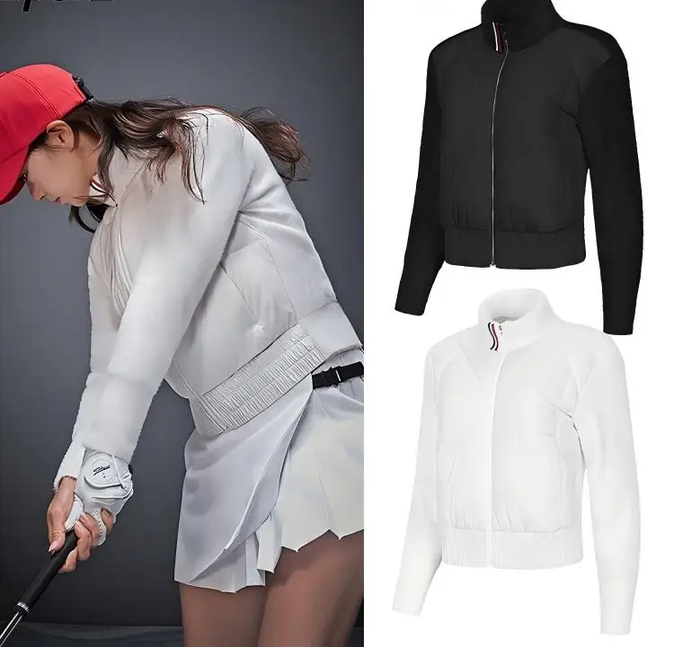 2026 New Arrival Ladies Golf Winter Goose Down Outerwear Spliced Knit Warm Slim Fit Women Golf Casual Thermal Jacket