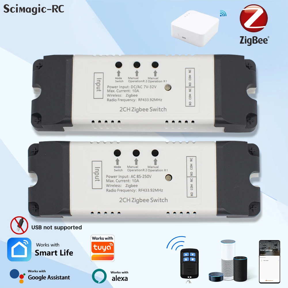ZIGBEE Smart Switch AC DC7-32V 85-250V Dry Contact Module Inching Self-Locking Relay Home Automation Timer Works with Tuya Alexa