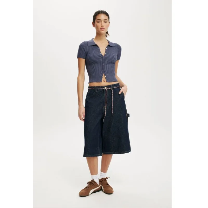 Plus Size Women's Loose Wide Leg Jeans Mid-Length Shorts Washed Denim Fashionable Versatile Slimming Street Style Elastic Jeans