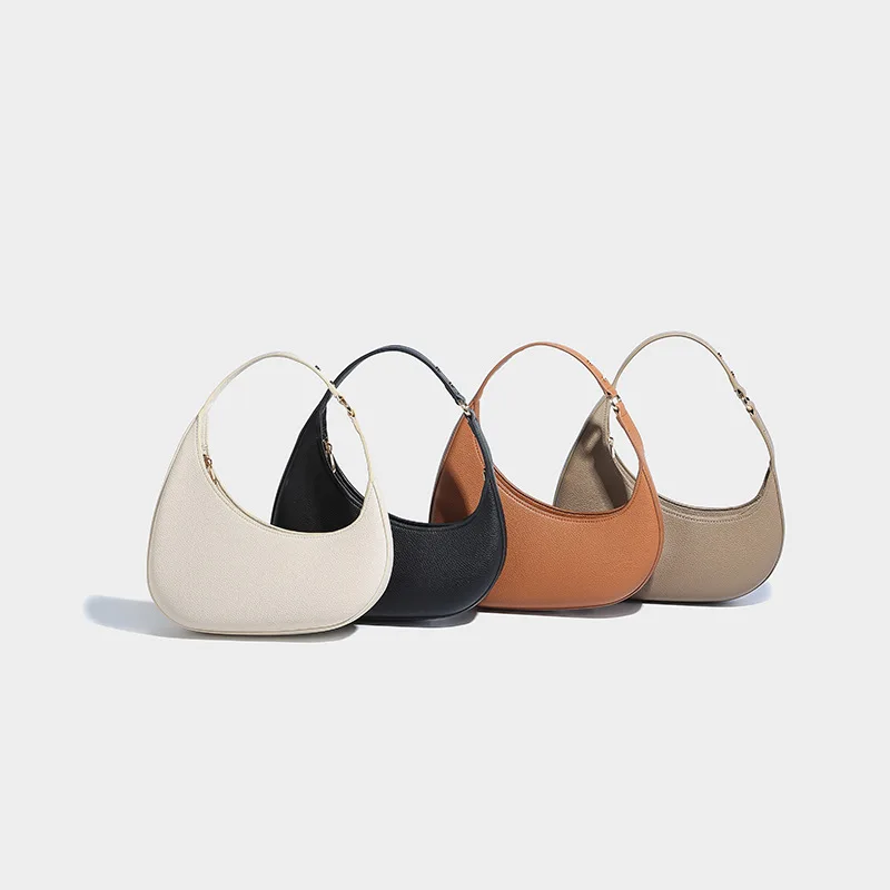 

Luxury Designer Handbags and Purses Vintage Half Moon Bags for Women New in PU Lychee Texture Rivet Small Underarm Shoulder bag