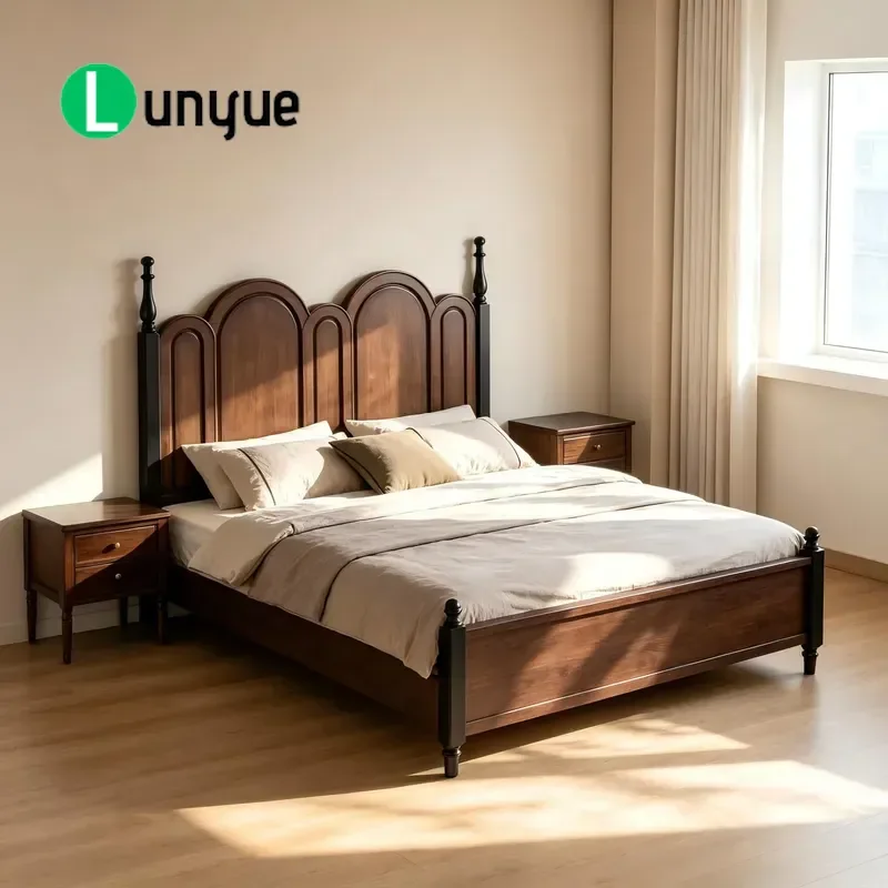 Mid Century Modern Ash Wood Single Bed Frame Platform Storage Box Spring Support Durable Solid Wood Structure Dark Panel Eco