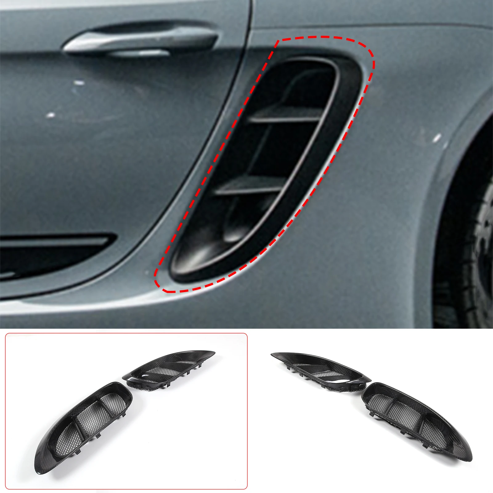 For Porsche 718 Boxster Cayman 2016-2021 Car Accessories Carbon Fiber Side Fender Air Vent Cover Air Inlet Trim Cover