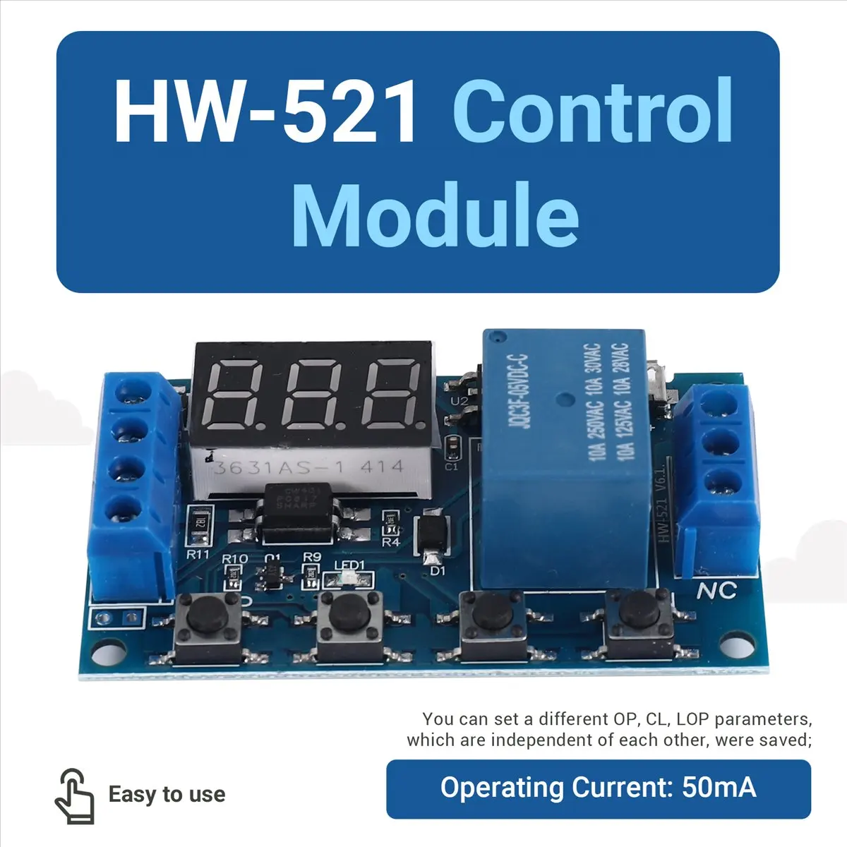 SDFC -521 Digital Time Delay 1 Way Relay Trigger Cycle Timer Delay Switch Circuit Board Timing Control Module