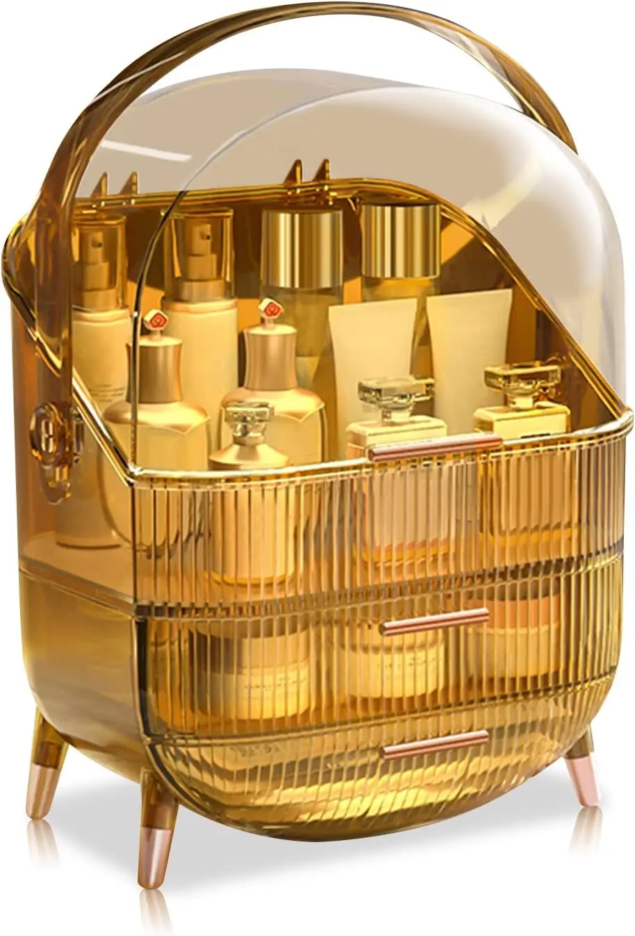 

Portable Retro Multi-Function Makeup Case, Dustproof Cosmetic Storage Box for Jewelry and Skincare - Amber