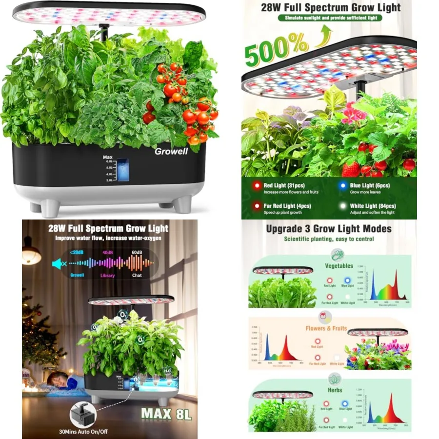

Hydroponics Growing System Kit, 16 Pods Indoor Garden with 28W Full Spectrum LED Grow Light, Auto Timer, 3 Smart Light Modes, 8