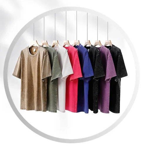 Imagen 2 del producto Camisetas Vintage lavadas de 250gsm para hombre, camiseta Retro Punk de Hip Hop callejero para mujer, camisetas informales de algodón de manga corta con lavado ácido Harajuku