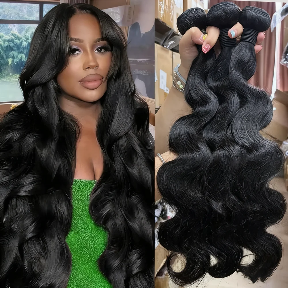 24 26 28 Inch Body Wave Bundles Human Hair 12A Brazilian Raw Hair Weave Human Hair Extensions 100% Human Hair For Black Women
