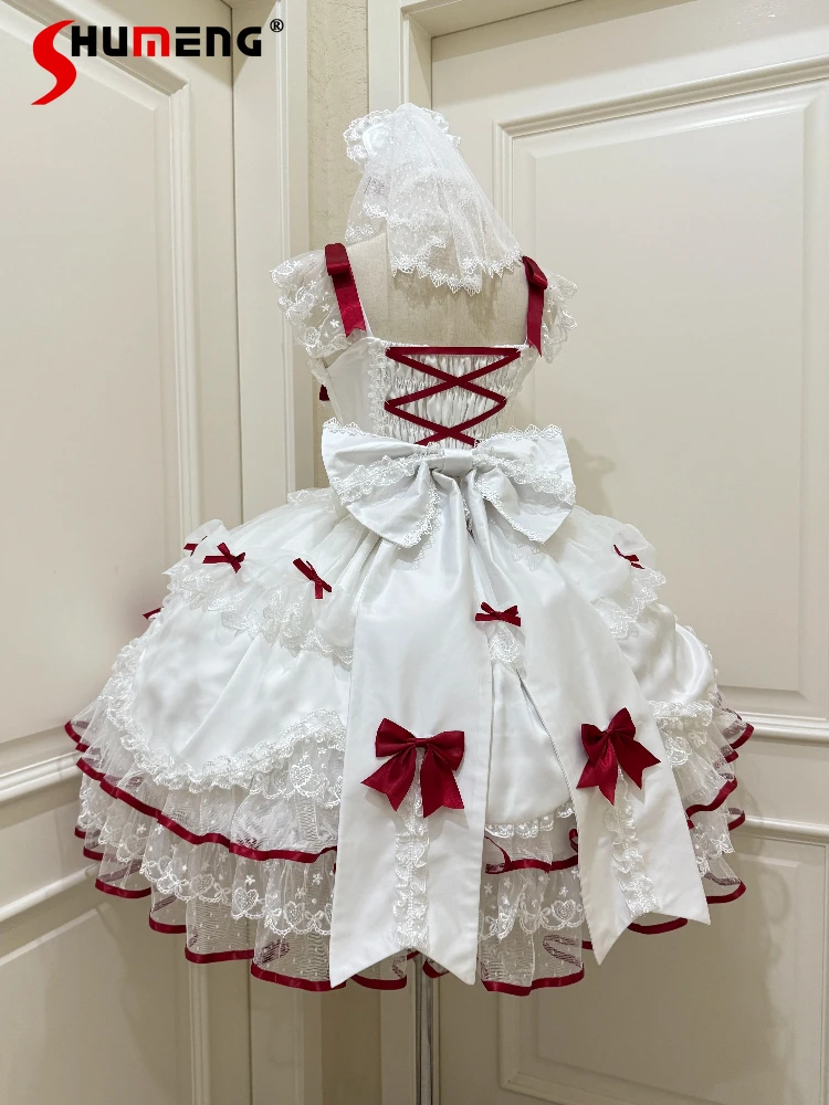 

Original Elegant Ballet Style Princess Party Dresses Square Neck Big Back Bow High Waist Sweet Kawaii Lolita JSK Dress for Women