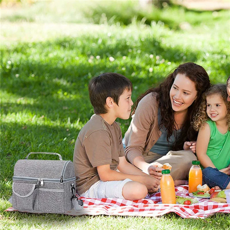 

【SEE】2X Large Picnic Cooler Bag Insulated Lunch Bag For Women Men Kids Picnic Bag, Adjustable Shoulder Strap, Double Layer