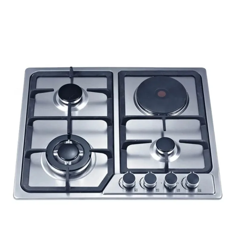 ステンレススチールビルトインガスコンロ 4 バーナーガスおよび電気セラミッククックトップ