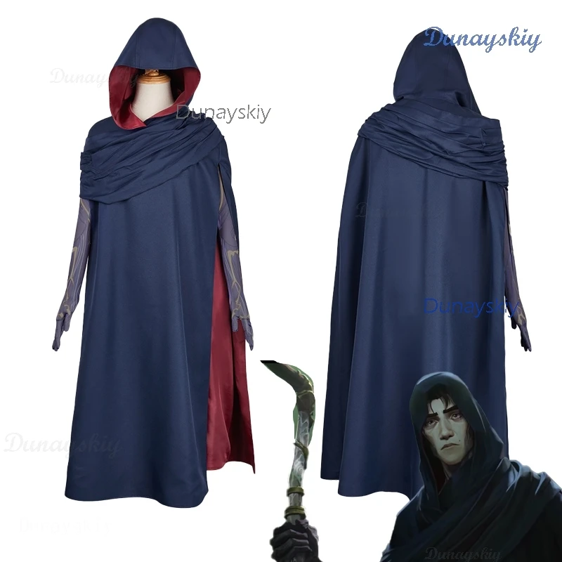 Arcane S2 Viktor Anime Cosplay Costume LOL Cloak Blue Hooded Cape Wig Hextech Outfits Halloween Carnival Party Disguise Anime Cl