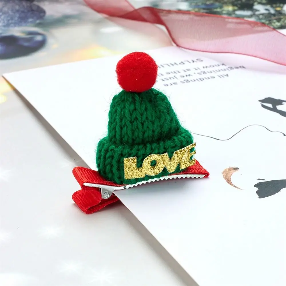 Merry Christmas Decor Christmas Hat Hairpin Sequin Love Children Christmas Hair Clip Mini Knitted Hat Santa Claus Children's
