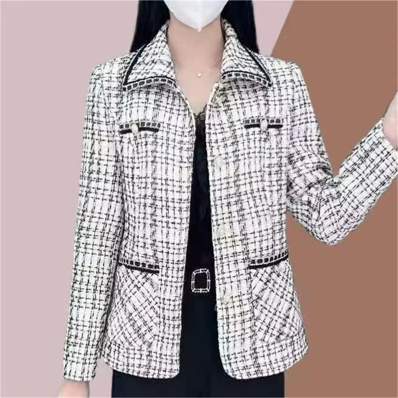 Średni Wiek Matka Flip Collar Blazer Jacket Wiosna Jesień Kobiety Duży Rozmiar 6XL Tops Coat Nowa Moda Damska Krótki Garnitur Odzież wierzchnia