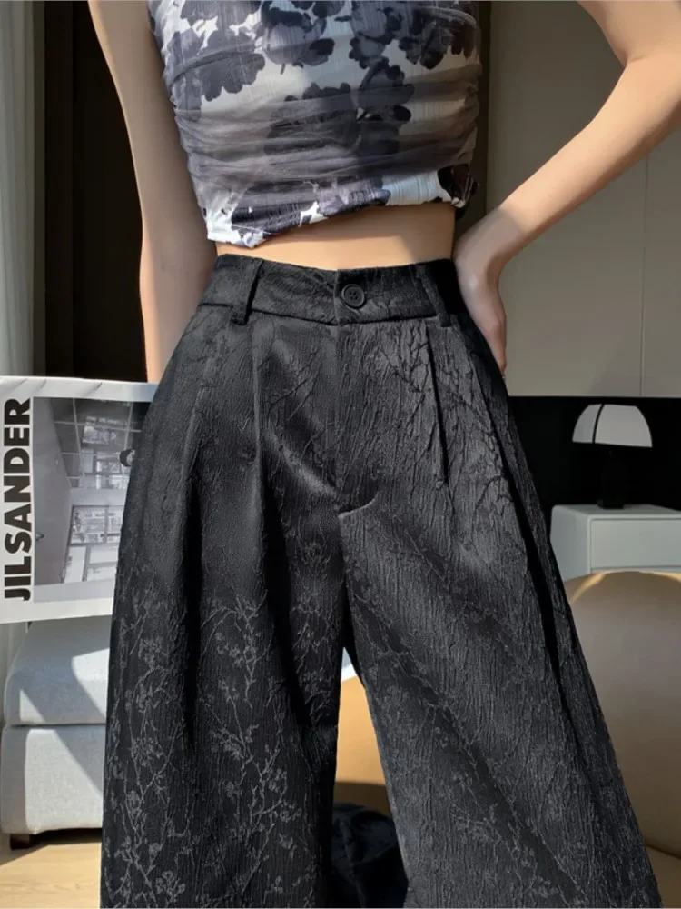 

Embossed Satin Jacquard Wide Leg Pants Women's New High Waist Dape New Chinese Style National Style Casual Pants