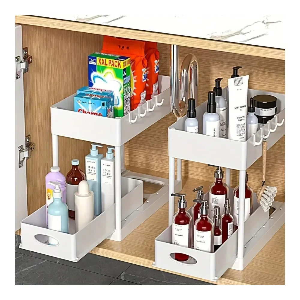 

Of 2 UnderSink Organizers, Bathroom Cabinet Storage Solution, DualTier Sliding Basket Drawers, Versatile Bath Collection Basket