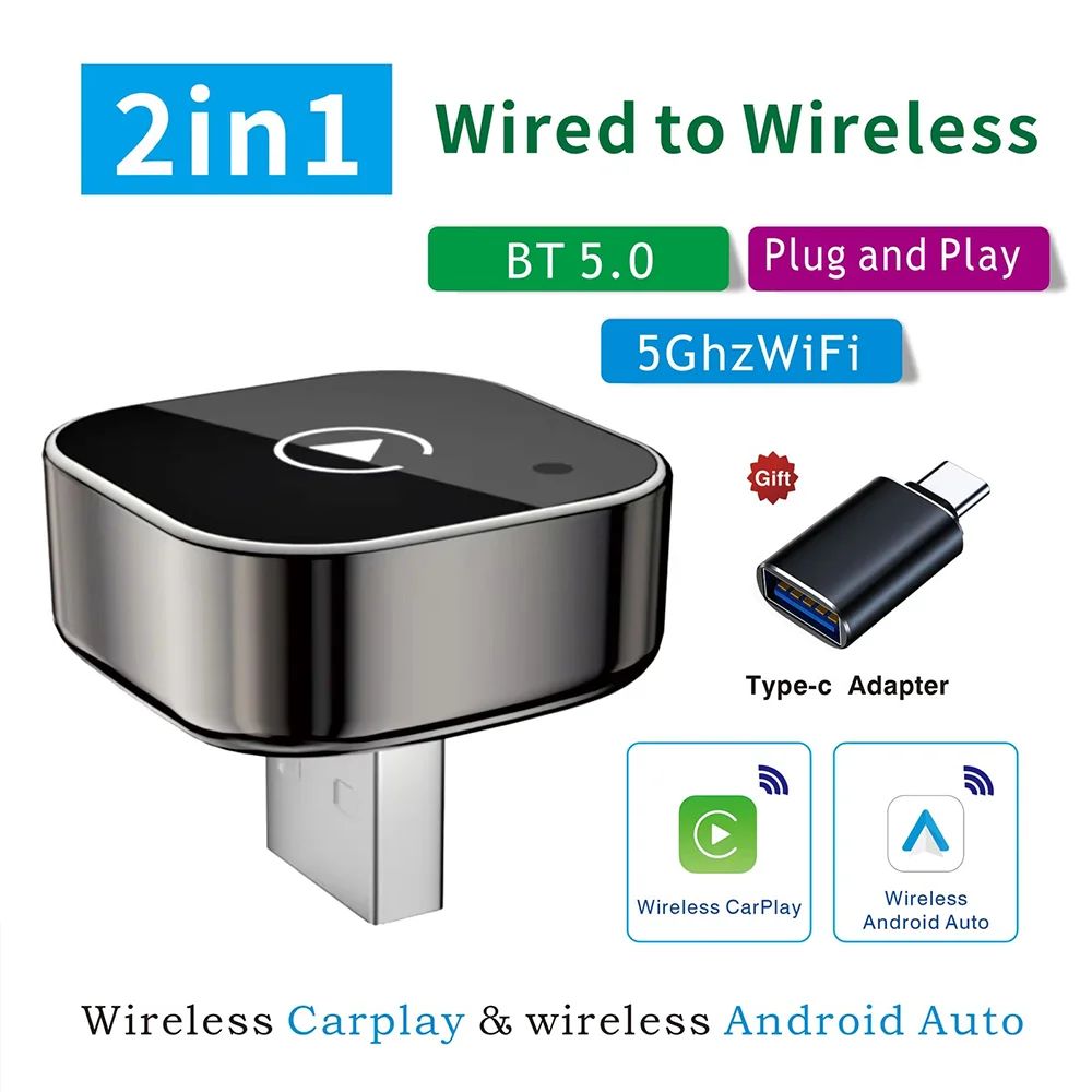 

Wireless CarPlay Adapter for iPhone -Mini Plug & Play Auto Connect, 5GHz WiFi Low Latency, iOS 10+ Compatible with Wired CarPlay