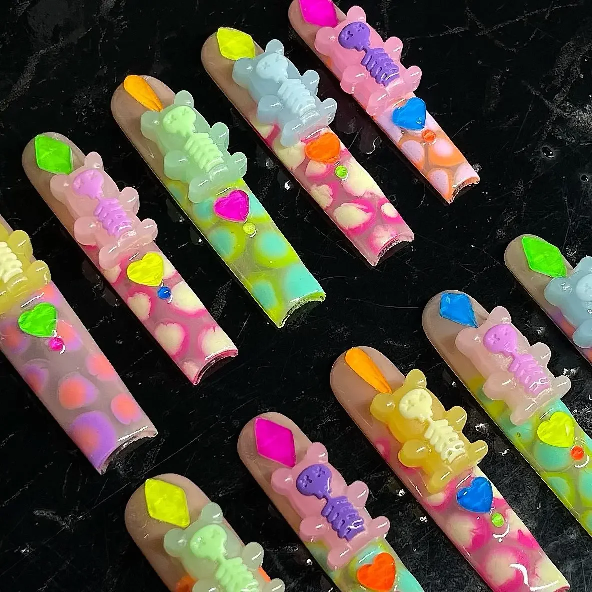 10PCS Wholesale New Arrival Ins Popular Halloween 3D Kawaii Nail Art Resin Accessories Diy Skull Bear Decoration Charms