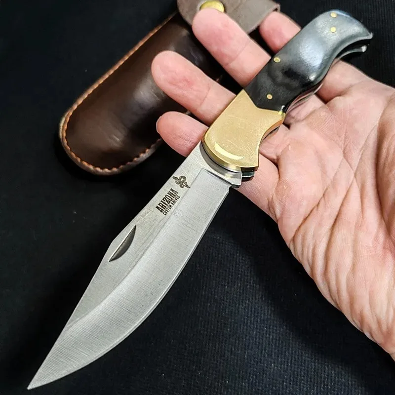 

Складной нож с рукоятью из латуни и палисандра – карманный EDC-инструмент с лезвием из нержавеющей стали для активного отдыха и кемпинга