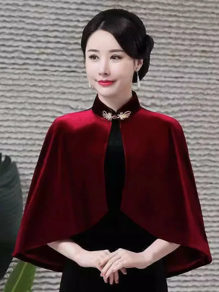 

Ele Velvet Wrap Outerwear ort Coat for Women Autumn Sle High-end Mommy Dr Cloak Ladies ort Jaet