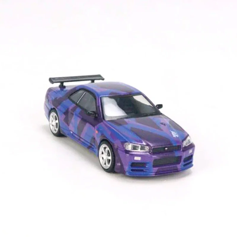 MINI GT 1:64 Nissan Skyline GT-R (R34) V-Spec II Digital Camouflage Purple  5 Years Anniversary Model RHD MGT00446-R racing car