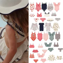 Kids Swimsuit 2025SS Boys/girls Long-sleeved Sun Protection Beach Pants Children's Vacation Suspender Split/one-piece Swimsuit