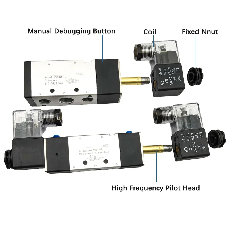 HLH 4V Series Pneumatic Valve 5/2 5/3  Valves Controller 4V210-08 4V220-08 4V330C-10 Air Electromagnetic AC220V DC24V DC12V Sole