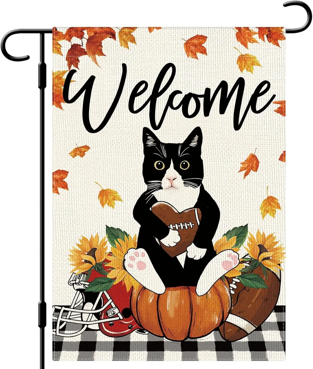 DLZDN Fall Cat Garden Flag Football Pumpkins Flag 12×18 Inch Double Side Vertical Burlap Farmhouse Yard Sign Autumn Welcome  UUN