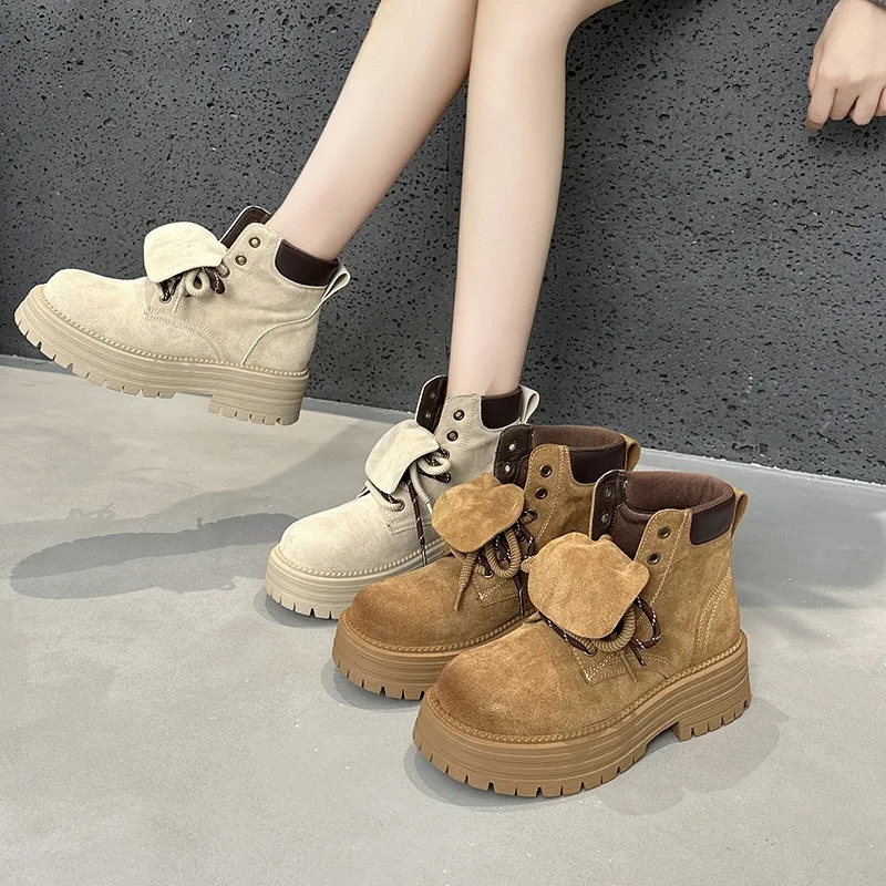 Shoes for Womens Fashion Retro Tooling Shoes Casual Comfort High-top Women's Boots Lapel Short Rhubarb Boots Zapatillas De Mujer