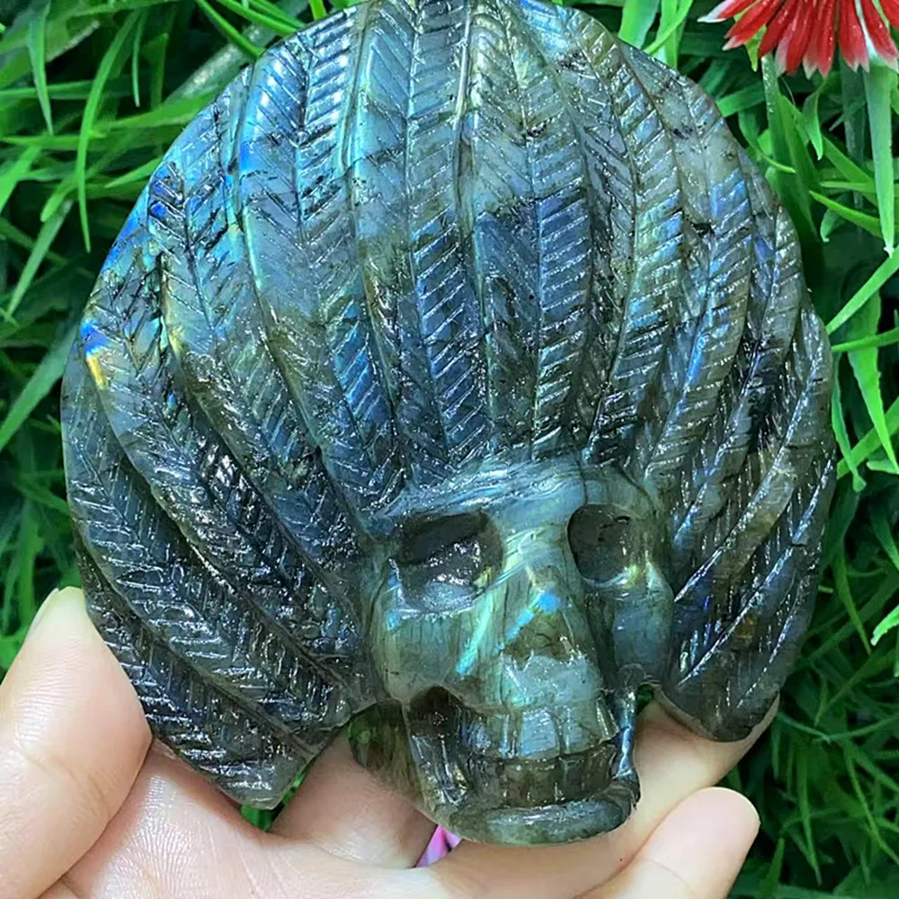 Natural quartz crystal pull feldspar quartz white crystal hand carved feather skull chakra healing home decor decor