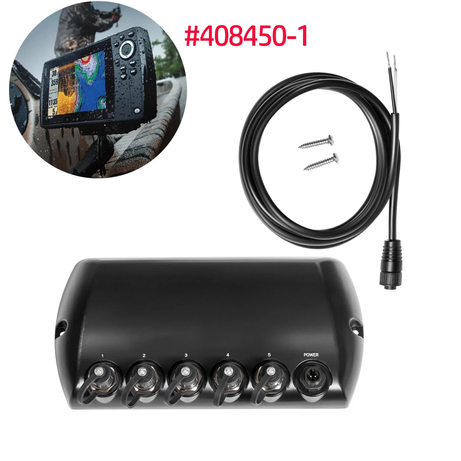 

408450-1 5-Port Ethernet switch, Boat Power Cable, for Humminbird AS ETH 5PXG Network Switch for All Helix Models, Black