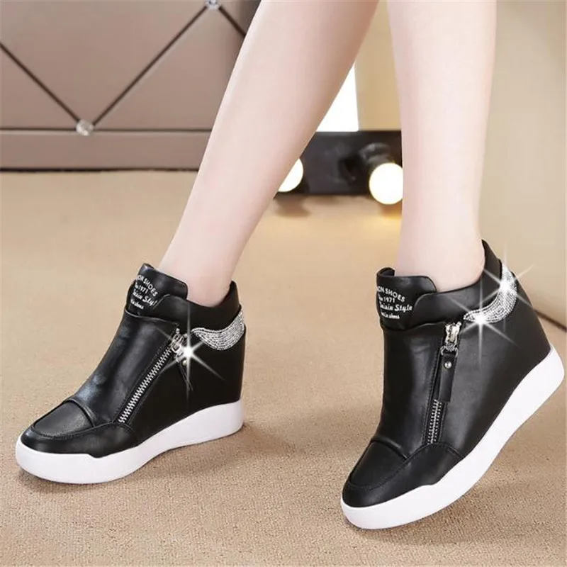 size 34 42 Hot Sales Rivets  White Hidden Wedge Heels Casual Shoes tenis feminino High Top Shoes Trainers Women Zapatos Mujer